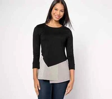 Attitudes by Renee Knit Top With Crushed Stripe Peplum - Black (Sz L) a627431 -