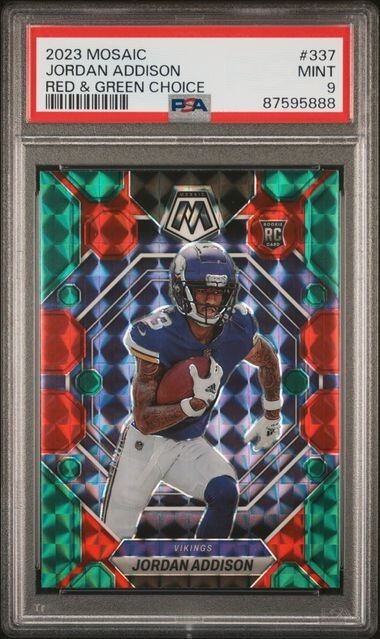 2023 Panini Mosaic Choice Jordan Addison Red Green Choice #337 RC PSA 9 MINT