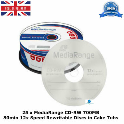 MediaRange CD-RW 700MB 80min 12x Geschwindigkeit leere Discs wiederbeschreibbar in Kuchenwannen SET