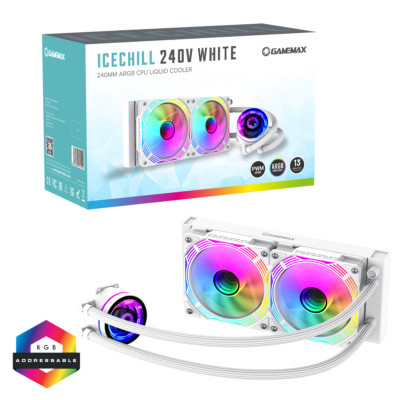 GameMax Ice Chill 240V AIO weiß ARGB Wasserkühler Desktop PC CPU Flüssigkeitskühlung