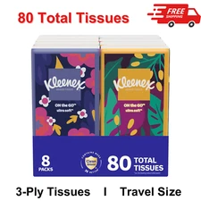 On-The-Go Facial Tissues, 10 Tissues Per Box, 3-Ply 80 Total Tissues,Travel Size