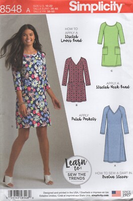 Simplicity Schnittmuster 8548 EASY Kleid ''Nähen lernen'' Strickstoff Gr.10-22 Neu