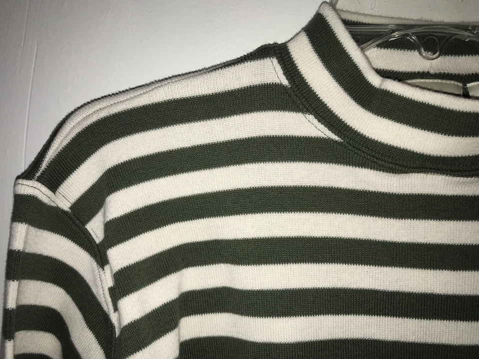 L.L. Bean GIRLS Grande TOP Cuello Simulado Verde Beige Rayas Manga Larga Tejido Acanalado Foto 3 de 4