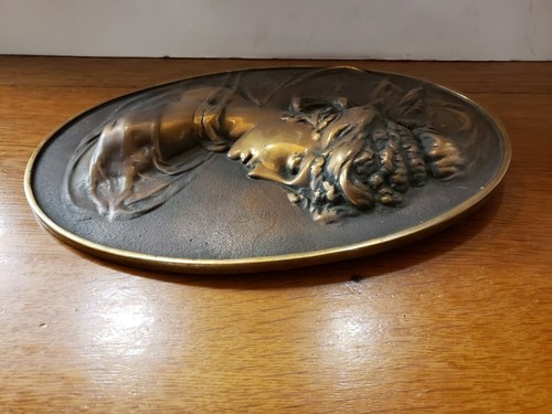Antique Cast Iron Art Nouveau Relief Plaque Wall Hanging, Copper Finish - Picture 3 of 4