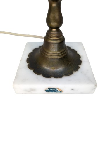 Fenton Cabbage Rose Student Lamp Colonial Blue Ruffled Glass Marble Vintage - Picture 8 of 24
