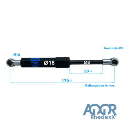 RhedexX Gasdruckfeder Mit Kugelkopf – Länge 388-426mm, Hub 150mm, 50-800N