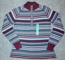 NWT Sz L Women's Eddie Bauer Cranberry Fair Isle 1/4 Zip Longsleeve Sweater