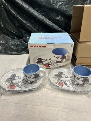 Disney World MICKEY MOUSE 4-teiliges Snack Set 2x Teller 2x Tassen RAR VINTAGE NEU IN OVP