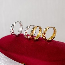 Real s925 Sterling Silver Women Rhombus Texture Sparkling Huggie Hoop Earring