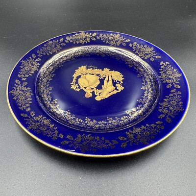 Limoges 22k Castel Cobalt Blue and Gold 7” Decorative Porcelain