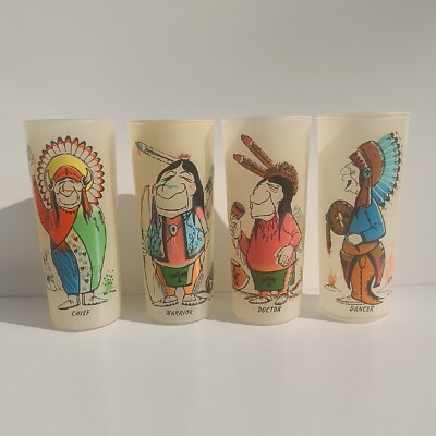 Vintage Indianer Indianer Design Milchglas Becherglas Bill Lores 4er Set