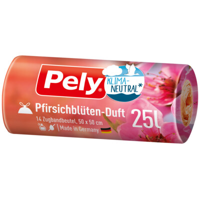 Pely Zugbandbeutel mit Pfirsichblüten Duft 25L Klimaneutral 14 Stück