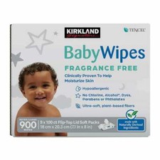Kirkland Signature Baby Wipes Fragrance Free 9x 100ct Flip-Top Lid Soft Pack 900