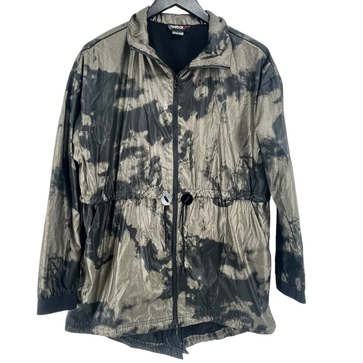 Reebok Camo Print Parka Jacket Zip Up Sz XS Bleached Brown and