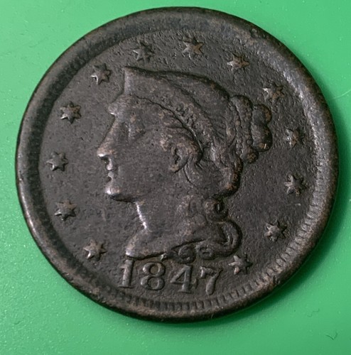 1847 Braided Hair Liberty Head Cent - Petite Head/ Large Letters - BRN - YOU Grade