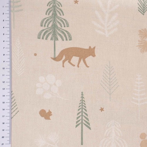 Dekostoff Halbpanama Leinenlook Bäume Waldtiere beige grün weiß 1,40m Breite - Bild 4 von 10