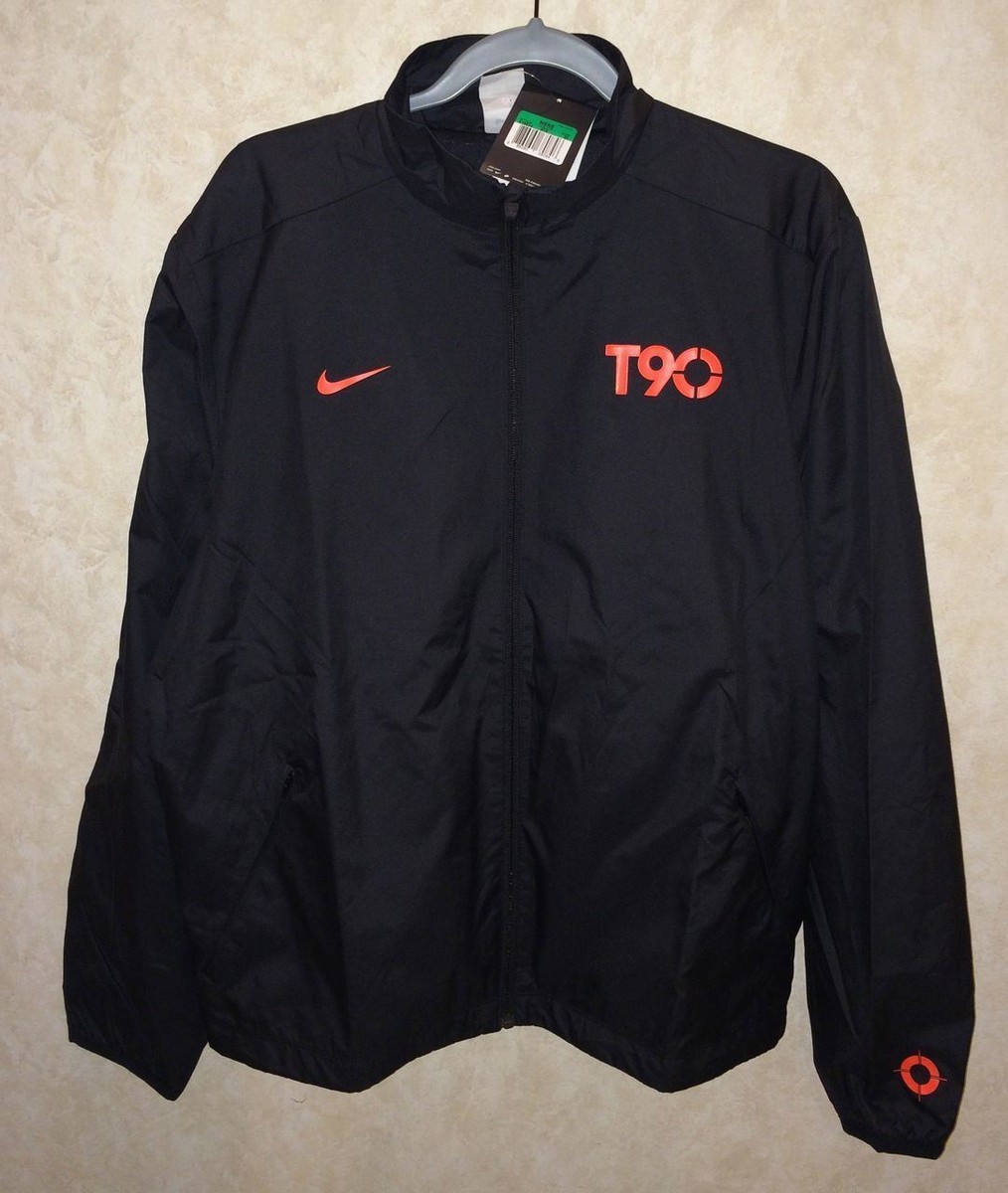 NIKE T90 Woven Black Orange Water Resistant Soccer Full Zip NIKE T90 Woven Black Orange Water Resistant Soccer Full Zip