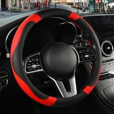 Steering Wheel Cover Microfiber Leather, 15.5-16 Inch, Anti-Slip, Black/Red