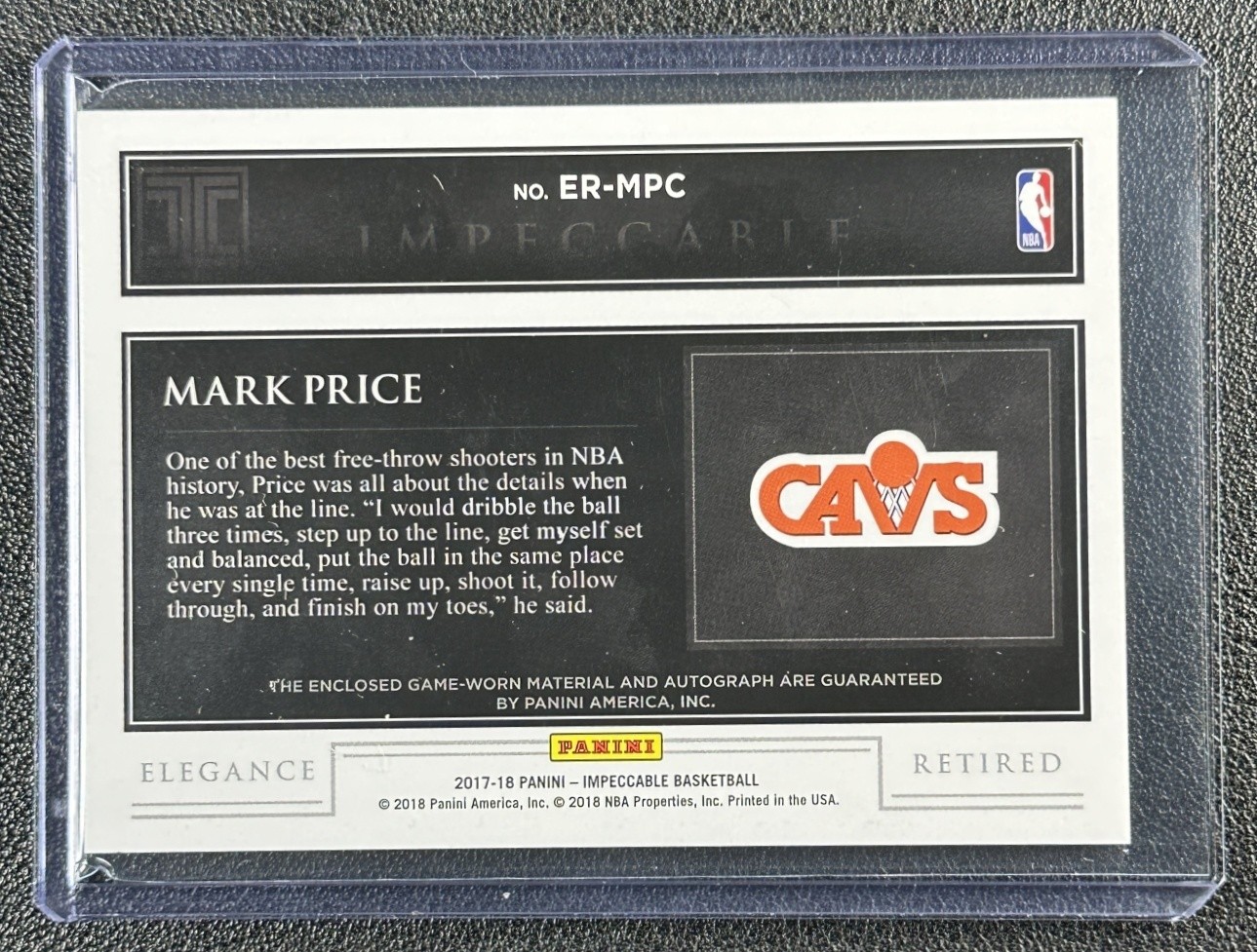 MARK PRICE 2017-18 PANINI IMPECCABLE ELEGANCE RETIRED GU PATCH AUTO SILVER 12/25 view 2