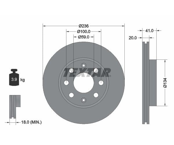 2x Disque de frein ventilé de l'intérieur 92133403 TEXTAR pour CHEVROLET DAEWOO - Image 2