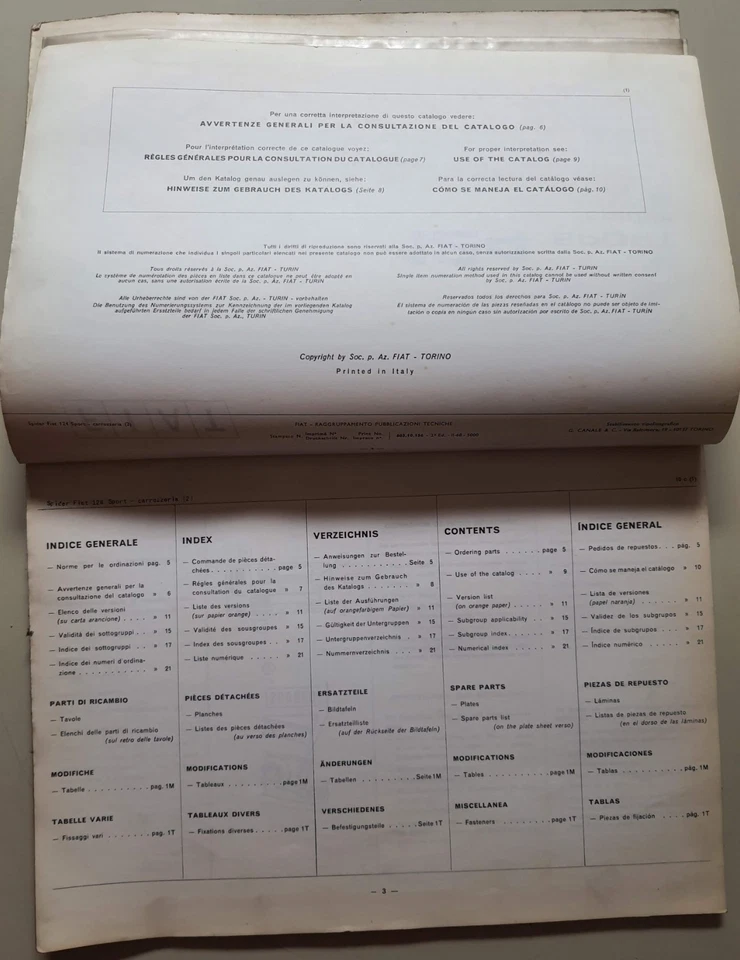 FIAT 124 SPORT SPIDER Catalogo Ricambi Carrozzeria Originale 1972 - Immagine 4 di 4