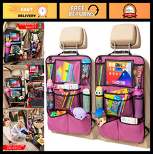 Backseat Car Organizer with Tablet Holder, Kick Mats 9 Pockets - 2 Pack, Pink