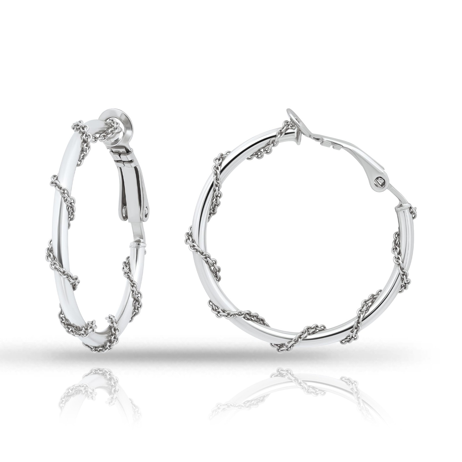 Sterling Silver 925 Clip-On Hoop Earrings 20-30mm in Gold Rose or Silver  