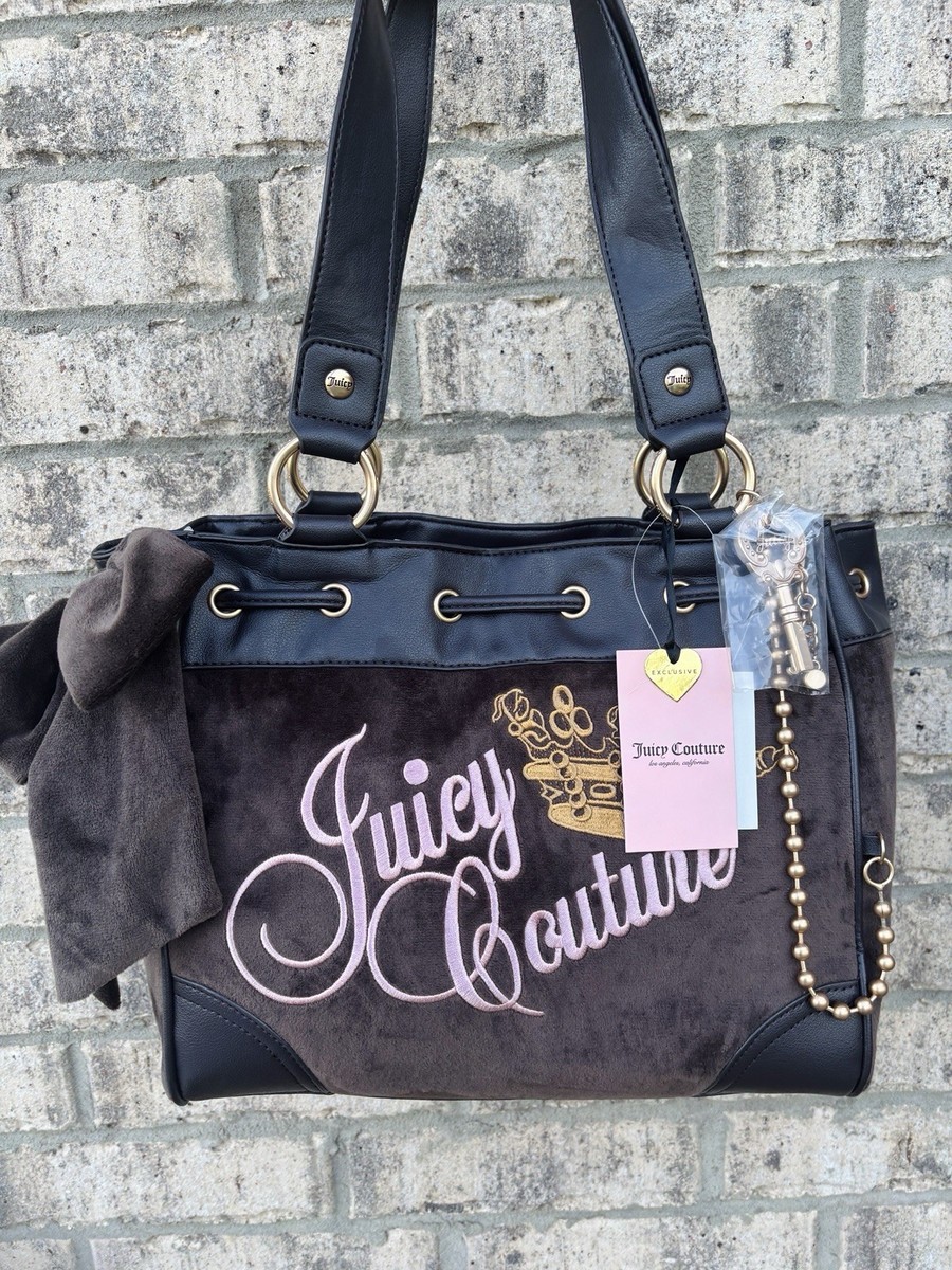 Juicy Couture Daydreamer The Key to Juicy Tote Brown Velour Chic