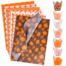 70 Sheets Fall Tissue Paper Bulk, 7 Pattern Orange Pumpkin Leaves 70pcs-tg