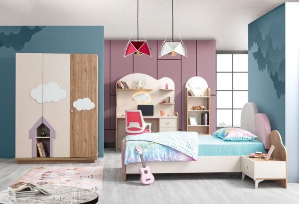 Set Kinderbett Nachttisch Kommode Kleiderschrank Buecherregal Schreibtisch-image