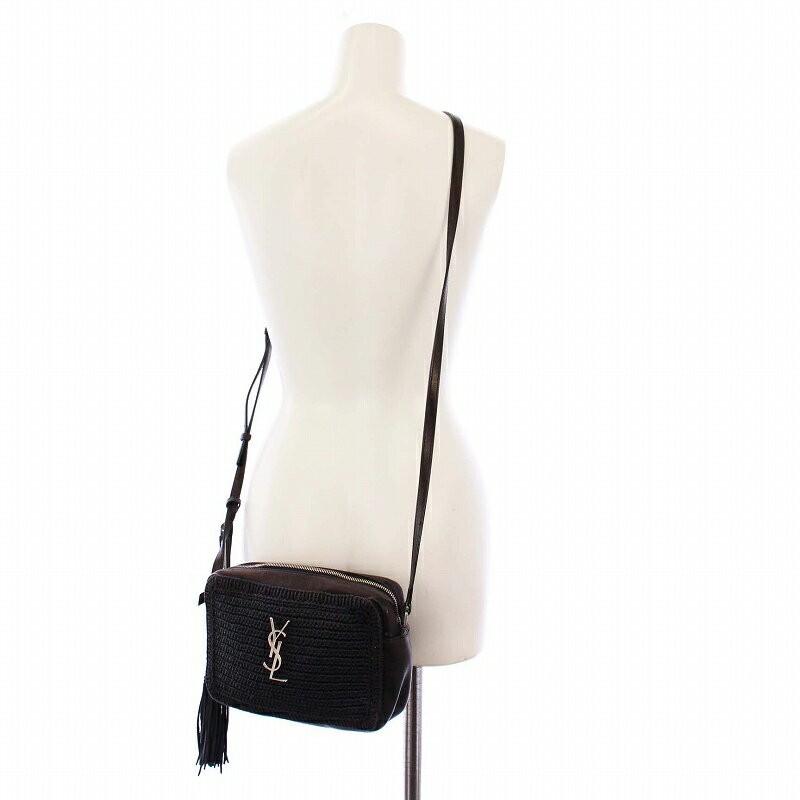 Borsa a tracolla per fotocamera YVES SAINT LAURENT YSL Lou Cassandra Rafia nera