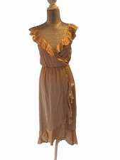 Show Me Your MuMu Samantha Ruffle Wrap Midi Dress Sz Small Champagne Luxe Satin