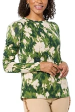 DG2 by Diane Gilman Women's Ruched Sleeve Sweater Knit Top Green