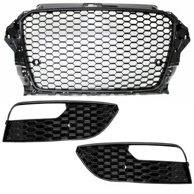 Stoßstangengitter SET + Kühlergrill Wabendesign Paket Schwarz Audi A3 8V 12-16