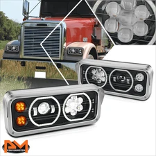 For 81-19 Western Star Kenworth LED Halo Ring DRL Projector Black Headlight/Lamp