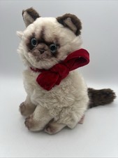 Russ Berrie Plush Cat Minx Siamese Blue Eye Red Velour Bow EUC Kitty 9  