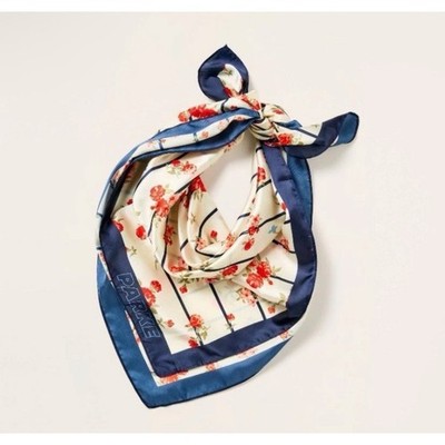 Parke x Target Floral Stripe Square Scarf Navy Blue Red Rose Cream Silky Bandana
