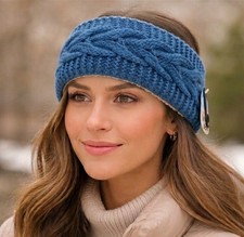 New Fleece Lined Knit Headband Ear Warmer Winter Soft Stretch Cable Knit Teal