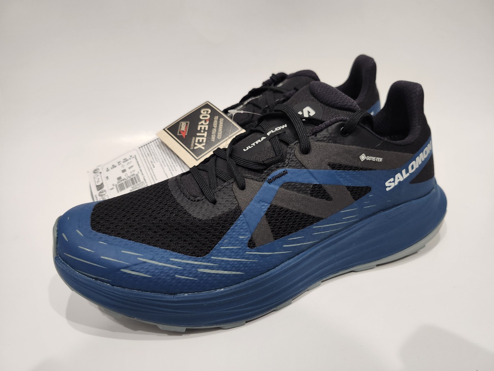Scarpe da trail running Salomon Ultra Flow GTX Gore Tex da uomo taglia 12 US blu nuove con etichette