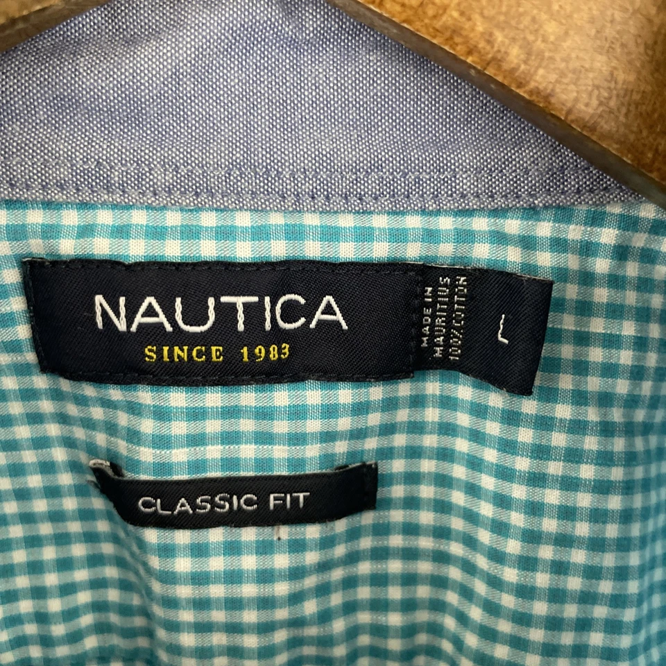Nautica Shirt Mens Large Teal Plaid Long Sleeve Button Down 100% Cotton - Image 3 of 4