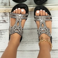 Womens Sandals Casual Summer Bohemia Rhinestones Sandal Ankle Strap Sandal
