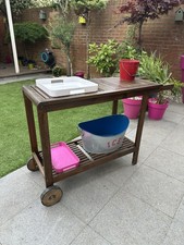 Italian Hard Wood Deep Brown Garden Drinks Trolley, Ice bucket, Trays & Ashtray