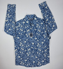 Club Room Men's Mediun Buttondown Stretch Navy Blue Ivory Floral