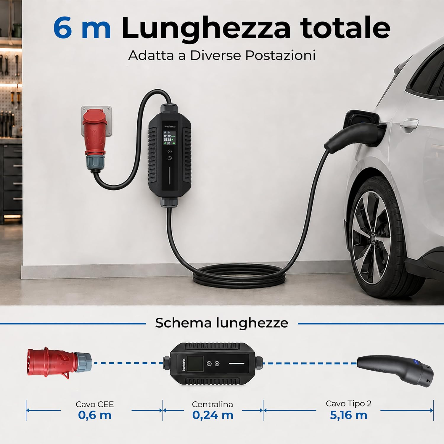 Wallbox Trifase 22 Kw Portatile, Stazione di Ricarica Auto Elettrica Tipo 2 6 M - Miniatura 4