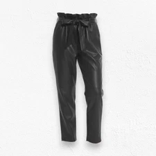 Avec Les Filles Black Faux Leather Belted High Waisted Straight Pants Size Small