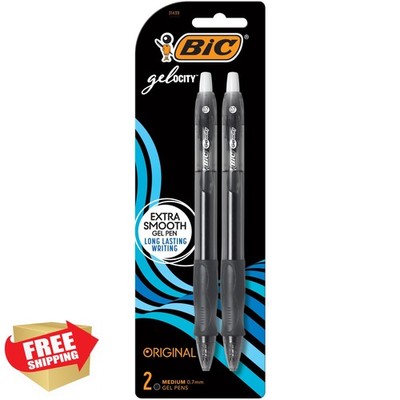 BIC Gelocity Black Gel Pens Medium Point 0.7mm Retractable 2-Count