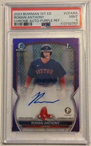 2023 Bowman Chrome Roman Anthony 1st Edition True Purple Refractor Auto PSA 9