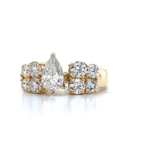 14K Yellow Gold Pear Shape Diamond With Round White Diamonds 1.6CTW Ring Size 6 - Picture 4 of 14