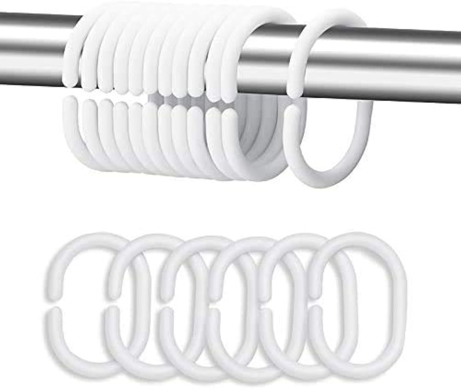 Plastic Shower Curtain Rings Hooks for Bathroom Shower Window Rod (24 Pack