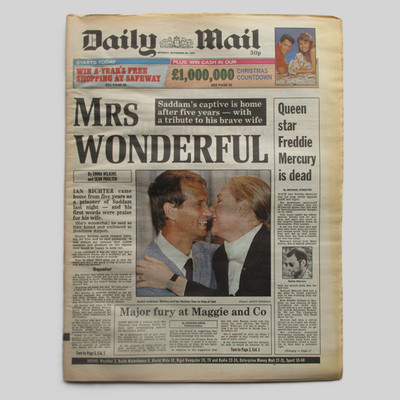 Queen Star Freddie Mercury Is Dead 1991 Daily Mail Newspaper 25.11.91 (UK)